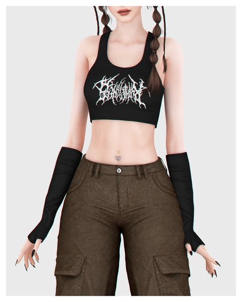 Skull Crop Top, Goth Crop Top, Cc Top, Noodle Strap, Cc Clothes, Sims Ideas, Sims4 Cc, Female Clothing, Sims 4 Cas