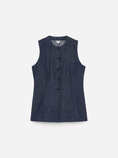 Fitted Denim Vest - Dark Blue - ARKET WW