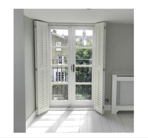 Balcony Shutters, Balcony Blinds, Shutters Indoor, Floor Lounge, Interiors Bedroom, Juliette Balcony, White Shutters, Juliet Balcony, Balcony Doors