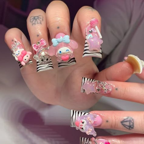 Fye Nails, Flare Nails, Zebra Print Nails, Nail Pics, Junk Nails, Cute Pink Nails, Punk Nails, Duck Nails, Baddie Nails