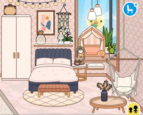 Toca boca room idea, bedroom idea, big bedroom, big room, aesthetic, design Bedroom Big Room, Big Room Aesthetic, Bedrooms Mansion, Toca Boca Room Idea, Bedrooms Preppy, Plants On The Wall, Modern Mansion Bedroom, Toca Boca Bedroom, Toca Boca Room Ideas