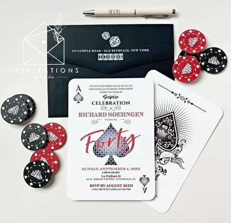 Casino Theme Birthday Invitation, Vegas Invitations, Casino Invitations, White Invitation Card, 18th Birthday Invites, Theme Bachelorette Party, Casino Party Invitations, Vegas Theme, Bridal Bachelorette Party