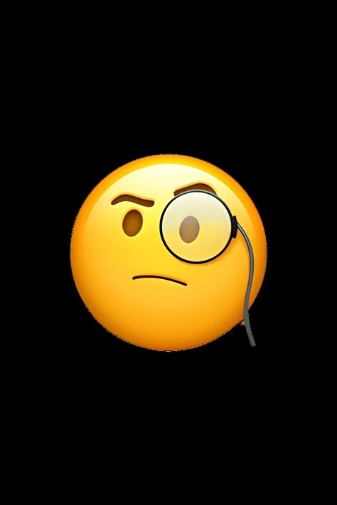 The 🧐 Face With Monocle emoji depicts a yellow face with a monocle over one eye. The face has a raised eyebrow and a slight frown, as if the person is examining something closely or skeptically. The monocle is a circular lens with a gold or silver frame, and it sits on the face at a slight angle. The emoji's mouth is closed, and there are no other facial features visible. Ios Emoji Faces, Adult Emoji Faces, Emoji With Glasses, Mischevious Face Emoji, Cute Yellow Emoji Face, Apple Emojis, Ios Emoji, Panda Tattoo, Ugly Cat