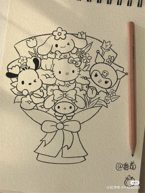 Drawing Dragon, Doodle Doodle, Hello Kitty Colouring Pages, Hello Kitty Crafts, Seni Dan Kraf, Hello Kitty Coloring, Kitty Drawing, Hello Kitty Drawing, Hello Kitty Art