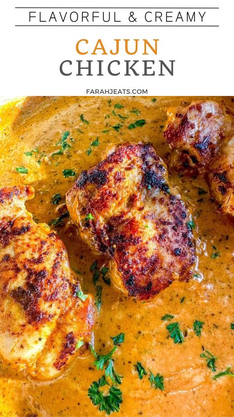 3 pieces of flavorful cajun chicken in a creamy sauce. Cajun Dinner, Easy Delicious Chicken Recipes, Chinese Lemon Chicken, Creamy Cajun Chicken, Cajun Chicken Recipes, Cajun Spice, Zesty Sauce, Cajun Dishes, Easy Chicken Thigh Recipes