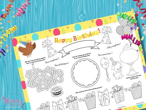 Placemats Printable, Birthday Placemats, Placemat Ideas, Printable Placemat, Activity Placemat, Coloring Placemats, Birthday Party Places, Happy Birthday Printable, Birthday Activities