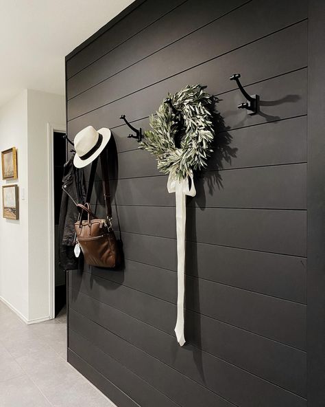 Black Shiplap Wall, Shiplap Entryway, Shiplap Feature Wall, Black Shiplap, Painting Shiplap, Black Feature Wall, Shiplap Wall Diy, Black Accent Walls, Shiplap Accent Wall