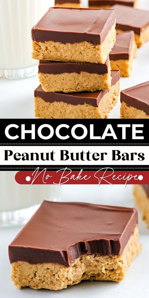 These No-Bake Chocolate Peanut Butter Bars are thick, dense, and fudge-like. They’re always a family favorite, and you only need five ingredients to make them. Peanut Butter Bars With Chocolate On Top, Reese’s No Bake Peanut Butter Bars, 2024 Cookies, No Bake Peanut Butter Bars, Chocolate Peanut Butter Bars, Butter Desserts, Bar Desserts, Chocolate Peanut Butter Fudge, No Bake Peanut Butter