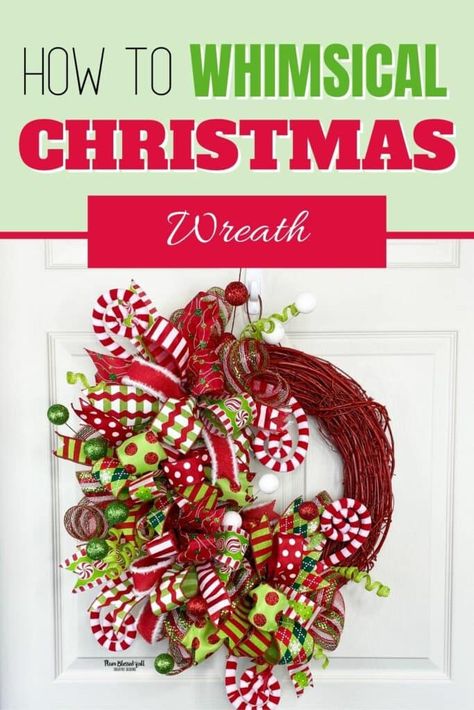 Whimsical Christmas Wreath Diy, Red And White Christmas Wreaths, Whimsical Christmas Wreath, Whimsical Christmas Decorations, Diy Grinch, Diy Grapevine Wreath, Grapevine Christmas, Grinch Stuff, Grinch Wreath