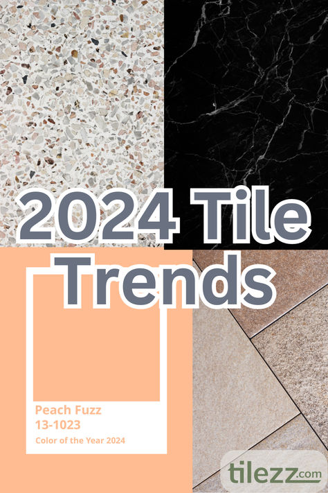 Discover the top tile trends of 2024! #tile #tiletrends #trendytile #interiordesign #homerenovation #2024 #tiletrends2024 #terrazzo #zellige #earthtones #geometrictile #blackmarble #naturalstone 30x30 Tiles Bathroom, Bathroom Tiles Trends 2024, Laundry Room Floor Ideas Tile Patterns, Tile Trends 2024 Bathroom, Trending Tiles Interior Design, Trendy Flooring 2024, 2025 Bathroom Tile Trends, 2024 Kitchen Tile Trends, 2024 Tile Flooring Trends