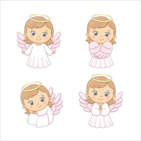 A set of cute angel girl. vector illustr... | Premium Vector #Freepik #vector #little-angel #angel-girl #baby-angel #cartoon-card Angel Baby Cartoon, Angel Cartoon, Angel Baby Girl, Angel Clipart, Angel Illustration, Girl Vector, Cute Angel, Baby Shower Clipart, Clipart Baby