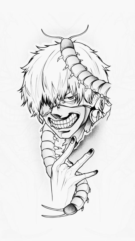 Tokyo Ghoul Tattoo Stencil, Anime Tattoo Stencil, Kaneki Tattoo, Dark Anime Tattoo, Kaneki Ken Drawing, Tokyo Ghoul Art, Tokyo Ghoul Tattoo, Tokyo Ghoul Drawing, Leg Sleeve Tattoos