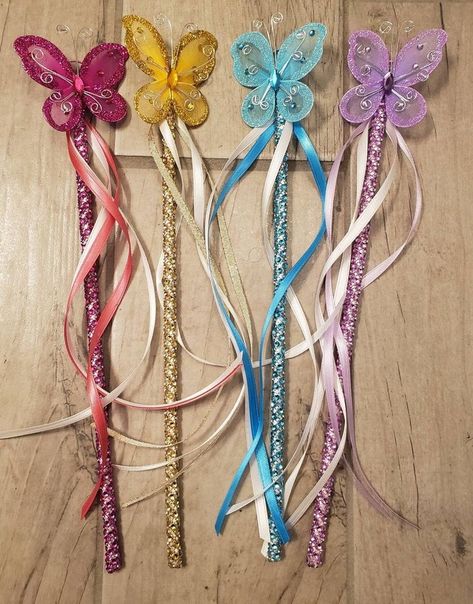 Tinkerbell Wand, Princess Party Favor, Enchanted Forest Birthday Party, Fairy Headband, Enchanted Forest Birthday, Forest Birthday Party, Ribbon Butterfly, Flower Girl Wand, Princess Wands