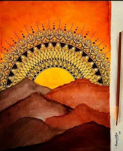 Sunset mandala painted with poster paints . . For more follow me on Instagram: @anoushkart Sunset Mandala, Mandala Colour, Easy Mandala, Easy Mandala Drawing, Mandala Art Therapy, Colour Art, Simple Mandala, Mandala Art Lesson, Drawing Quotes