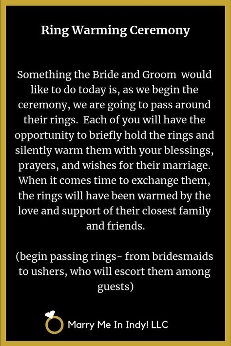 Ring Warming script for your wedding ceremony. Short Wedding Ceremony Script, Non Religious Wedding Ceremony Script, Ring Warming Ceremony Script, Opening Wedding Ceremony Script, Nonreligious Wedding Ceremony Script, Ring Warming, Ring Warming Ceremony, Wedding Planning Checklist Timeline, Wiccan Wedding