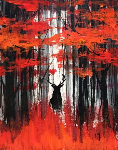 Deep Fall Deer In The Woods, Deer Drawing, Abstract City, Paint Nite, City Painting, Autumn Painting, Unique Paintings, Night Painting, Futurism