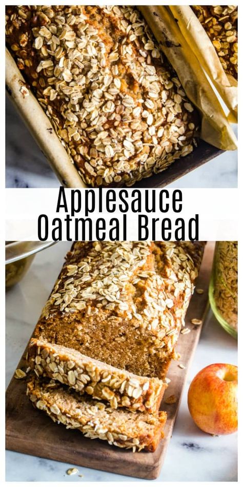 Oatmeal Applesauce Bread Recipe, Healthy Loaf Bread Recipes, Apple Oatmeal Bread Recipe, Oatmeal Loaf Cake, Oatmeal Quick Bread Recipes, Healthy Oatmeal Bread, Leftover Applesauce Recipes, Recipes That Use Applesauce, Oatmeal Bread Recipes