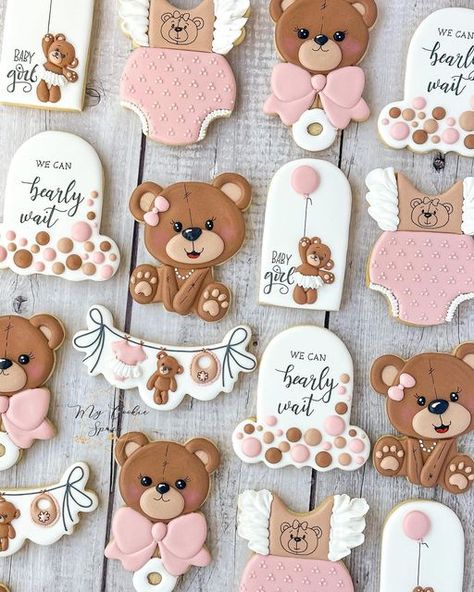 Teddy Bear Shower Cookies, Teddy Bear Cookies Baby Shower Girl, We Can Bearly Wait Cookies Decorated, Teddy Bear Cookies Decorated, We Can Bearly Wait Cookies, Bear Cookies Decorated, Teddy Bear Baby Shower Cookies, Teddy Cookies, Bear Sugar Cookies