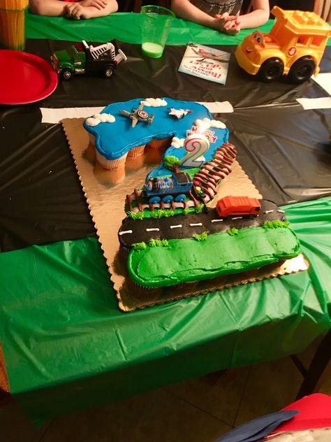 Cars trucks and things that go birthday party cake Transportation Theme Birthday Party Cake, Cars And Trucks Birthday Cake, Transportation Birthday Party Cake, Things That Go Birthday Party, Transportation Cake, Vehicle Birthday Party, Transportation Birthday Cake, Transportation Theme Birthday Party, 2nd Birthday Cake Boy