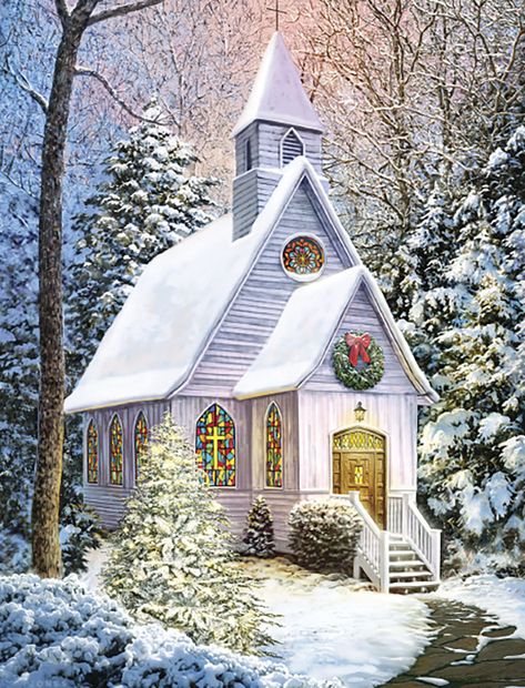 White Country Church in the Snow Christmas Boxed Notelets German Christmas Traditions, Church Painting, Winter Christmas Scenes, Christmas Note Cards, Old Country Churches, Church Pictures, Christmas Note, Christmas Topper, Christmas Church