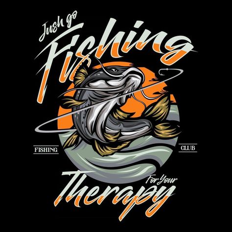 fishing illustration on solid color Fishing Illustration, Fishing Logo, Typography Shirt Design, Fishing Pictures, Fish Illustration, Fish Logo, Bright Art, Fish Camp, Kawasaki Ninja