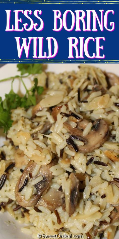 The simplicity of boxed rice with the added sauteed mushrooms and almonds. Wild Rice Recipes Side Dishes, Rice Recipes Side, Wild Rice Recipes, White Rice Recipes, Wild Rice Casserole, Rice Side Dish Recipes, Rice A Roni, Cooking Wild Rice, Vegan Potato Salads