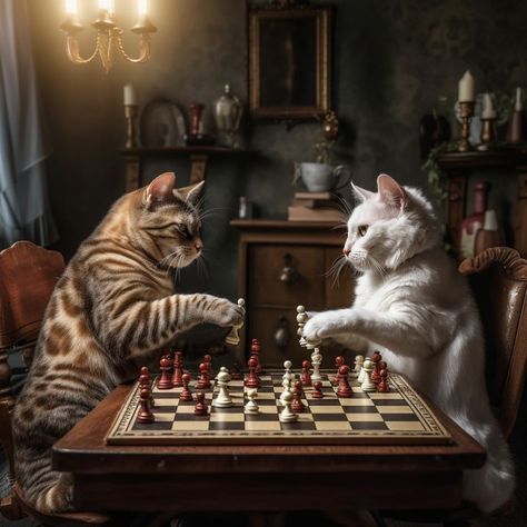 Cat Playing Chess, Elyse Aesthetic, Chess Play, Chess Photography, Realistic Photography, Chess Quotes, Chess King, How To Play Chess, Cats Playing