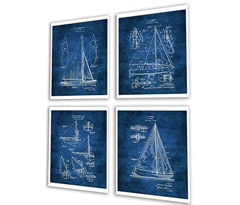 Amazon.com: Sailing Decor Gift Sailboat Blueprint Wall Art Set of 4 Unframed Prints: Posters & Prints Sailboat Blueprint, Sailing Decor, Sailboat Decor, Wall Art Set Of 4, Sailing Gifts, Patent Art Prints, Sailboat Art, Blueprint Art, Boys Room Wall Art