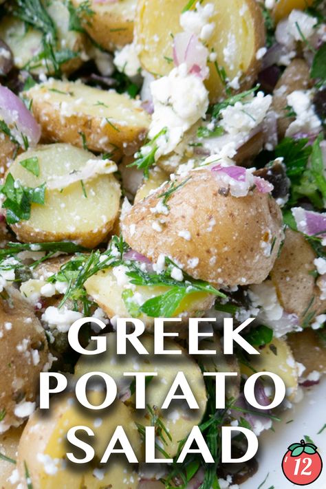 Greek Potato Salad | 12 Tomatoes Greek Potato Salad Recipe, Italian Potato Salad Recipe, Greek Potato Salad, Mediterranean Foods, Greek Potatoes, Onion Relish, 12 Tomatoes, Greek Dishes, Pickled Red Onions