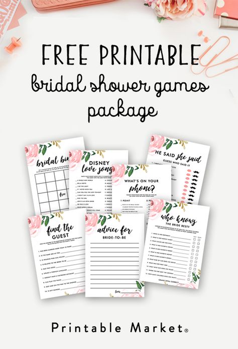 Bridal Shower Games Free Printables, Free Bridal Shower Printables, Free Bridal Shower Games, Bridal Shower Planner, Free Wedding Planner Printables, Free Watercolor Flowers, Bridal Party Games, Bridal Shower Gifts For Bride, Wedding Planner Binder