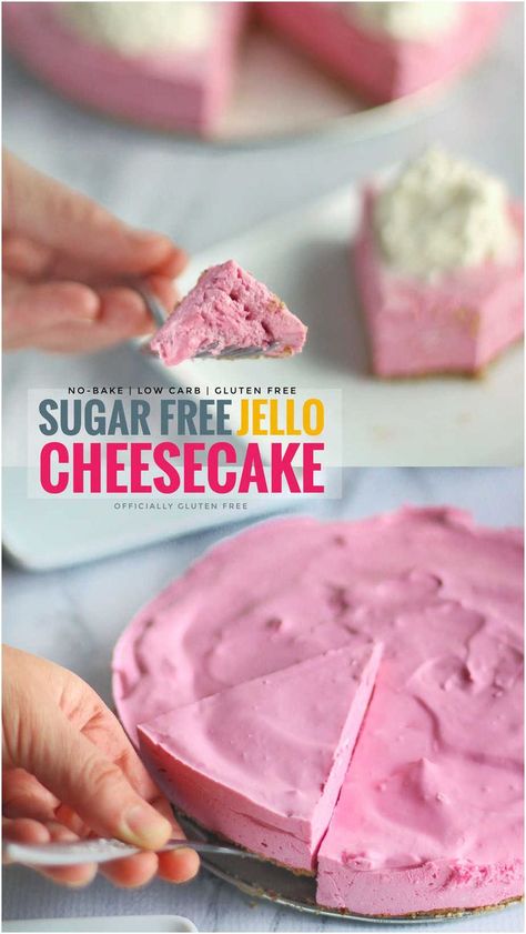 No-Bake Sugar Free Jello Cheesecake Sugar Free Deserts For Diabetics, Sugar Free Jello Recipes, Sugar Free Jello Desserts, Easy Sugar Free Desserts For Diabetics, Jello Cheesecake, Dolce Poche Calorie, Splenda Recipes, Low Carb Cheesecake Recipe, Sugar Free Jello