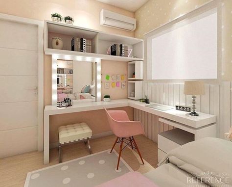 L Shaped Vanity, Bedroom Tumblr, Layout Design Ideas, Small Desks, Kids Room Interior Design, Cozy Home Office, New Bedroom, Dekorasi Kamar Tidur, Room Redesign