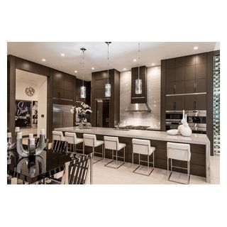 Serenity - Contemporary - Kitchen - Las Vegas - by Sun West Custom Homes LLC | Houzz L Shaped Kitchen With Island Layout, Contemporary Style Kitchen, Dark Wood Kitchens, Dark Wood Cabinets, Kitchens Luxury, Flat Panel Cabinets, Contemporary Kitchen Design, Open Concept Kitchen, Kitchen Plans