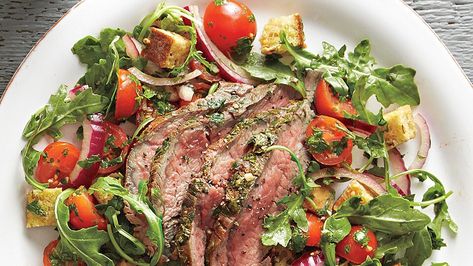 Steak and Chimichurri Salad Recipe | EatingWell Chimichurri Salad, Beef Chimichurri, Steak And Chimichurri, Succotash Salad, Flank Steak Salad, Salad Recipes Healthy Dinner, Salad Steak, Chimichurri Steak, Steak Salad Recipe