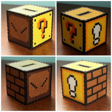 Nerdy Diy, Cube Ideas, Piggy Bank Diy, Perler Bead Mario, Beading For Kids, 3d Perler Bead, Hama Beads Design, Diy Perler Bead Crafts, Plastic Canvas Tissue Boxes