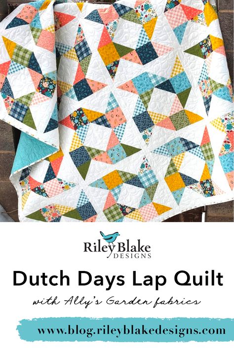 You're probably thinking, "WOW that's a lot of HST trimming"! But guess what, not a single HST unit is in this quilt🤯 Join @happyquiltingmc on the blog to learn more about her Dutch Days quilt from her book Fast & Fun Lap Quilts ✂️ This collection is called Ally's Garden by @dmogstad and it's available now! 3 Layer Cake Quilt Pattern, Dutch Quilt Pattern, Half Square Triangle Quilts Pattern Free, Free Lap Quilt Patterns, Hst Quilt Patterns, Quilt Business, Quilt Gifts, Mini Campers, Hst Quilts