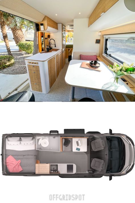 Awesome Van Conversion by BeMyVan Van Conversion Storage Ideas, Van Life Floor Plans, Mercedes Van Conversion, Van Conversion Ideas Layout Floor Plans, Van Conversion Office, Van Living Interior, Van Life Layout, Simple Van Conversion, Van Conversion Ideas Layout