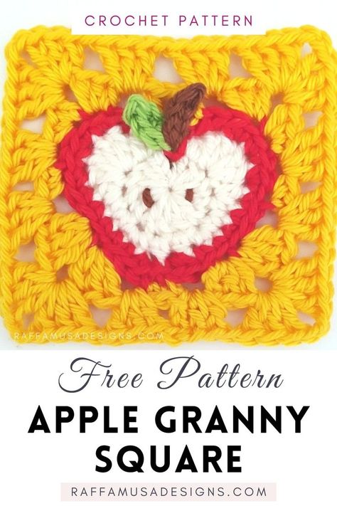 a picture of an apple granny square crocheted in cotton yarn Apple Granny Square, Crochet Vibes, Crochet Appliqué, Crochet Apple, Temperature Blanket, Granny Square Crochet Patterns Free, Crochet Motif Patterns, Crochet Quilt, Kawaii Crochet