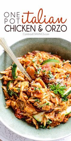 Italian Chicken Orzo, One Pot Italian Chicken, One Pot Italian, Chicken Orzo Pasta, Chicken And Orzo, Salad Italian, Orzo Recipe, Orzo Recipes, Carlsbad Cravings