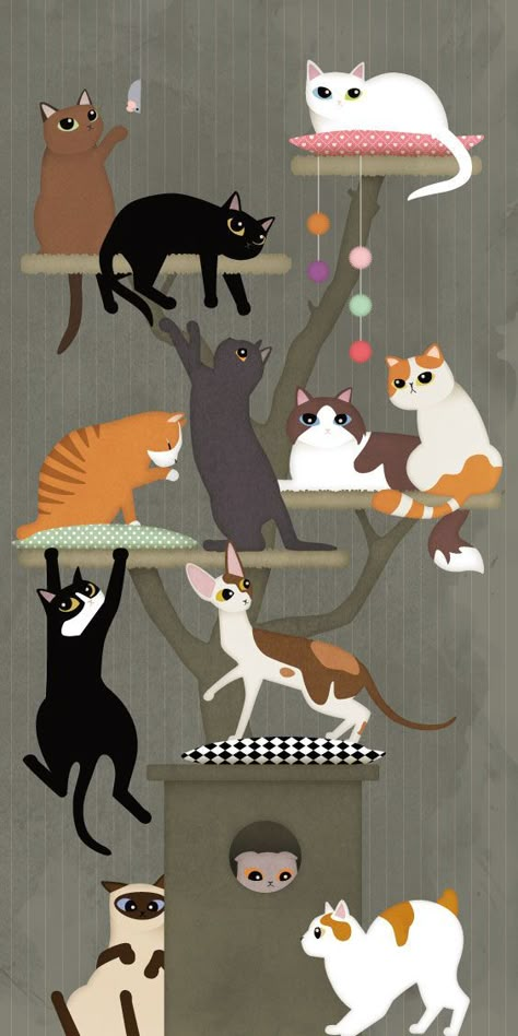 Vitromosaico Ideas, Cat Climbing Tree, Cat Art Illustration, Cat Doodle, Image Chat, Animal Crafts For Kids, Cat Quilt, Cat Artwork, Cat Crafts