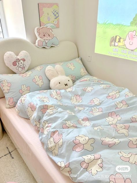 Miffy Bedroom, Cute Pastel Aesthetic, Pastel Bedding, Kawaii Bedroom, Blue Bedroom Decor, Cute Bedroom Ideas, Study Room Decor, Cute Bedroom Decor, Cute Room Ideas