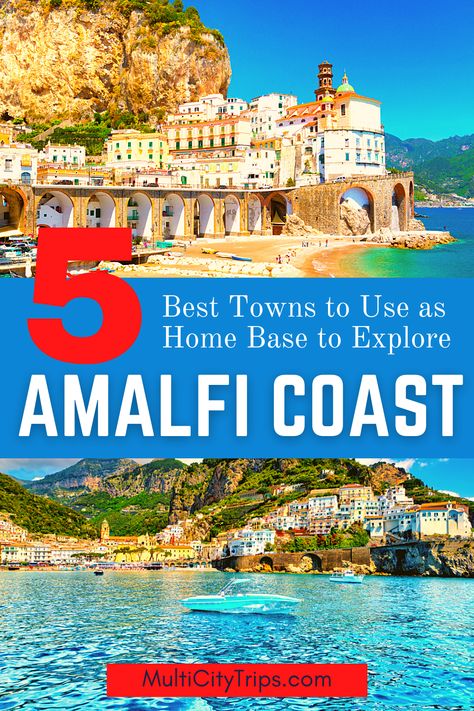 Visiting the Amalfi Coast for the first time and can't wait to explore the best of the region has to offer? The only decision you’ll have to make is which area to base yourself in. While the towns listed here are all great what sets them apart as a fantastic place to base yourself while exploring the Amalfi Coast is how well connected they are. Here is our Amalfi Coast travel guide to the five best towns to base on the Amalfi Coast and best places to stay on the Amalfi Coast towns. Best Town To Stay In Amalfi Coast, Amalfi Coast Bucket List, Costa Amalfi, Almafi Coast Italy, Italy Trip Itinerary, Italy Vacation Itinerary, Amalfi Coast Travel Guide, Solo Travel Europe, Amalfi Coast Towns