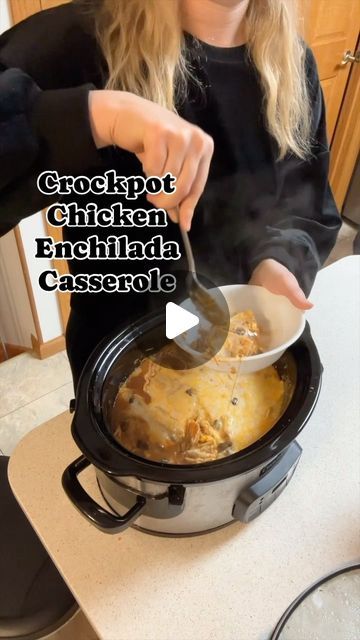 Madison Loethen on Instagram: "Crockpot chicken enchilada casserole! Such a yummy and easy dinner. 

INGREDIENTS
 
1-2 lb chicken breast
28 oz can red enchilada sauce can also use green
1 can black beans drained
1 can corn drained
10 soft corn tortillas
2 cups shredded Mexican cheese

INSTRUCTIONS
 
Put the chicken breast in your crockpot and cover with all the enchilada sauce. Cook on low 6-8 hours or on high 3-4 hours.
Take the chicken out and shred it with two forks.
Return the chicken to the crockpot and add the drained black beans, drained corn, and 1 cup of cheese.
Cut the soft corn tortillas in quarters and add them to the crockpot as well.
Mix all ingredients and then flatten the top. Top with the remaining cheese. Cook on low 1 hour.

Printable recipe is on my blog!

#crockpot #di Recipes With Red Enchilada Sauce, Madison Loethen, Shredded Chicken Recipes Easy, Crockpot Chicken Enchilada Casserole, Soft Corn Tortillas, Southwest Food, Easy Chicken Enchilada Casserole, Crockpot Chicken Enchiladas, Shredded Chicken Crockpot