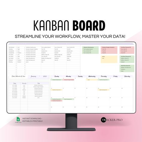 📌Kanban Board Spreadsheet, Kanban Board Google Sheets, Task Priority Tracker, Project Management Tool, Gantt Chart Template, To Do List Template, Kanban Planner Spreadsheet, Task Manager Sheet, Project Tracker In the ever-evolving landscape of project management, staying on top of tasks and deadlines is crucial. Our Kanban Board Spreadsheet is a dynamic tool designed to elevate your project management experience. With its elegant design and focus on user-friendly functionality, this Google Shee Google Sheets Aesthetic, Productivity Spreadsheet, Spreadsheet Aesthetic, Kanban Board Ideas, Google Sheets Planner, Spreadsheet Design, Project Tracker, Gantt Chart Templates, To Do List Template