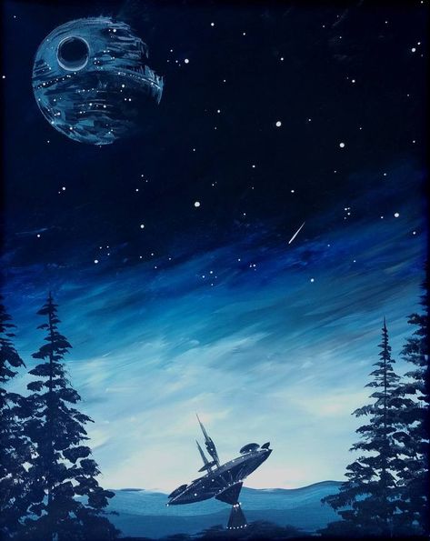 Star Wars Art Painting, Star Wars Art Drawings, Planet Painting, Clone Wars Art, Star Wars Planets, Star Wars Painting, Forest Moon, Kids Room Murals, Forest Tattoos