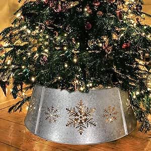 WKHOMEDECO 27" Galvanized Christmas Tree Collar with String Lights, Snowflake Diecut Metal Christmas Tree Collars for Artificial Trees, Beautiful Metal Tree Collar Decorates Your Home for the Holidays Galvanized Christmas Tree, Christmas Tree Collars, Metal Tree Collar, Christmas Tree Base Cover, Christmas Tree In Basket, Christmas Tree Ring, Christmas Tree Collar, Christmas Tree Base, Trees Beautiful