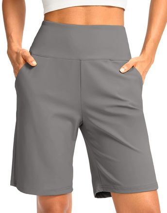 PRICES MAY VARY. SOFT & STRETCH FABRIC: Buttery soft, 4-way stretch fabric enhances the stretchability of the shorts to provide greater comfort and movement for all-day wear. Suitable for all body shapes. KNEE LENGTH: 9" inseam shorts features knee length for plenty of coverage, perfect length can prevents thighs from rubbing, won't ride up while moving. LOOSE FIT & TUMMY CONTROL: Straight leg openings and a relaxed fit keep you comfy. 4" wide waistband with high elastic offers full coverage and Knee Length Shorts For Women, Workout Clothing, Knee Length Shorts, Athletic Workout, Athlete Workout, Shorts For Women, Active Shorts, 4 Way Stretch Fabric, Long Shorts