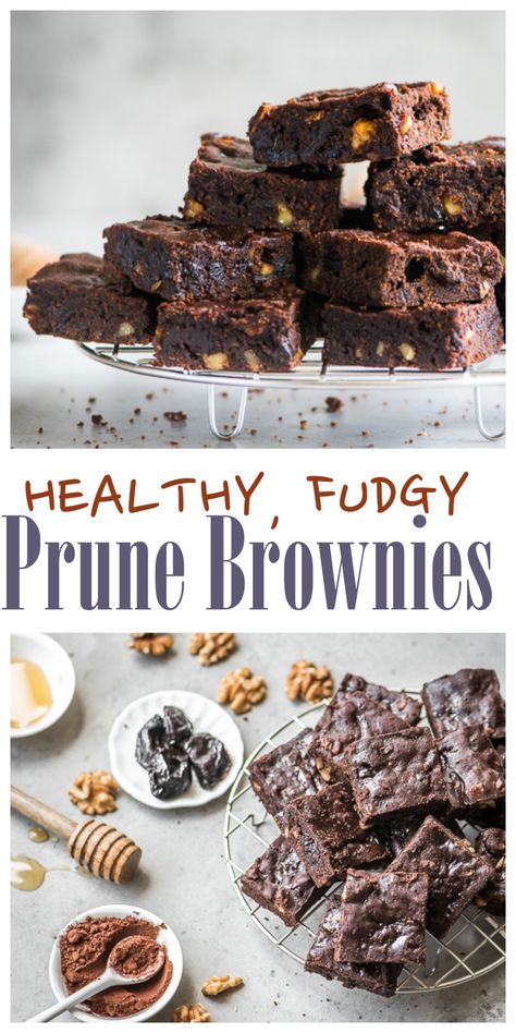 Healthy Chocolate Brownies: Prunes lend a fudgy texture to these dense dark chocolate brownies besides making these brownies uber healthy. Prune Brownies, Prunes Dessert, Healthy Chocolate Brownies, Prune Recipes, Dried Prunes, Dark Chocolate Brownies, Desserts Vegan, Processed Sugar, Diy Funny