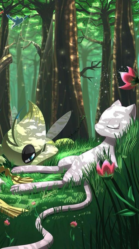 Pokemon Wallpaper for Mobile Phone (Mew and Celebi) Mew Wallpaper, Celebi Pokemon, Cool Pokemon Pictures, Wallpaper Pokemon, Mew Pokemon, Mew And Mewtwo, Pokemon Photo, Pokemon Mew, Mythical Pokemon