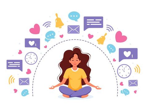 Digital detox and meditation. woman medi... | Premium Vector #Freepik #vector #social-media #internet #social #mobile Meditation Woman, Woman Meditating, Lotus Pose, Digital Detox, Cityscape Photos, Background Banner, Body Positivity, Buddhism, Premium Vector